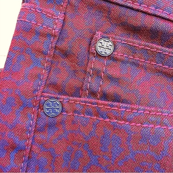 Tory Burch $225 Maroon Burgundy Red and Navy Denim - Picture 5 of 12